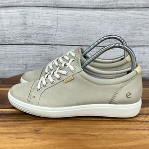 ECCO Soft 7 Women's Nubuck Leather Sneaker Green Tan Shoe Size 7-7.5 EU 38